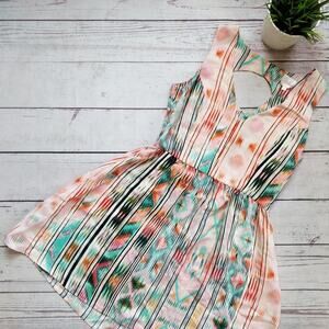 PARKER Keyhole Back Pastel Watercolor Silk Dress Sleeveless Keyhole A-Line S